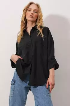 Рубашка - Черная - Oversize Trend Alaat Stili, черный