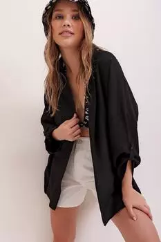 Рубашка - Черный - Свободный крой Trend Alaat Stili, черный