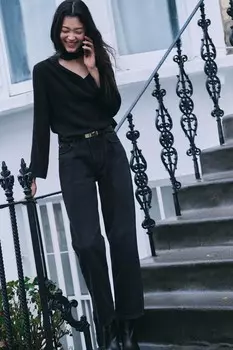 Рубашка-чокер с крепом ZARA, черный