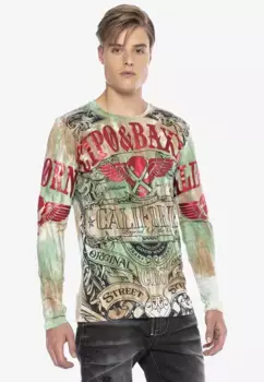 Рубашка Cipo & Baxx с длинными рукавами и модным принтом с логотипом по всей поверхности, коричневый