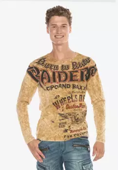 Рубашка Cipo & Baxx с длинными рукавами и стильным принтом спереди, желтый