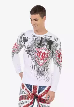 Рубашка Cipo & Baxx с длинными рукавами и крутым принтом, белый