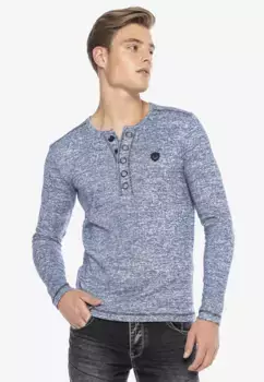 Рубашка Cipo & Baxx с длинными рукавами и модной планкой на пуговицах, синий