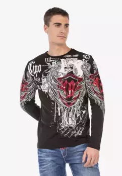 Рубашка Cipo & Baxx с длинными рукавами и крутым принтом, черный