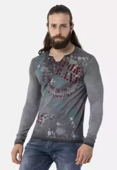 Рубашка Cipo & Baxx с длинными рукавами и крупным принтом спереди, серый