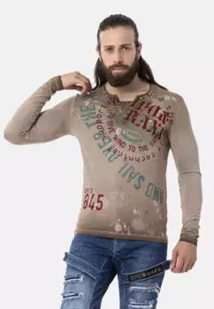 Рубашка Cipo & Baxx с длинными рукавами и крупным принтом спереди, коричневый