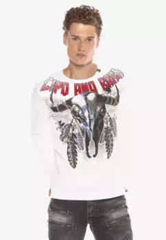 Рубашка Cipo & Baxx с длинными рукавами и классным принтом черепа, белый