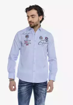 Рубашка Cipo & Baxx с длинными рукавами и модной вышивкой, синий