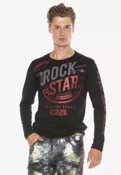 Рубашка Cipo & Baxx с длинными рукавами и стильной отделкой стразами, черный