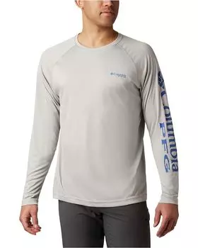 Рубашка Columbia Terminal Tackle Heather Long Sleeve, цвет Cool Grey Heather/Vivid Blue Logo