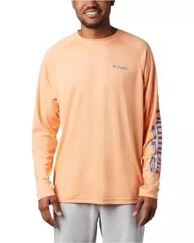 Рубашка Columbia Terminal Tackle Heather Long Sleeve, цвет Bright Nectar Heather/Vivid Blue Logo