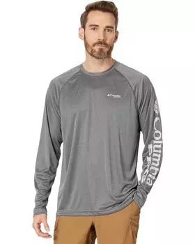 Рубашка Columbia Terminal Tackle Heather Long Sleeve, цвет Charcoal Heather/Cool Grey Logo