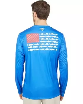 Рубашка Columbia Terminal Tackle PFG Fish Long Sleeve, цвет Vivid Blue/White 2