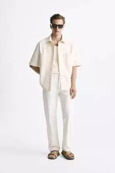 Рубашка comfort с карманами ZARA, экру