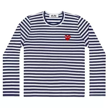 Рубашка Comme des Garons PLAY Heart Logo Long-Sleeve Stripe Shirt 'White Navy', белый
