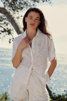 Рубашка Coord Broderie с коротким рукавом из 100% хлопка Next, белый