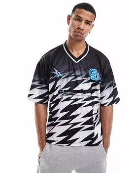 Рубашка Criminal Damage Lightning с V-образным вырезом в черно-белом цвете