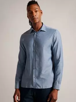 Рубашка Crotone с длинным рукавом и узором елочка Ted Baker, светло-синий