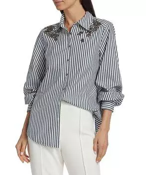 Рубашка Crystal Ivy Stripe Kandice с декором в синем/цвете слоновой кости cinq a sept