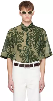 Рубашка цвета хаки с цветочным принтом Dries Van Noten