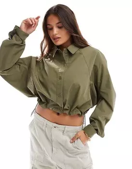 Рубашка цвета хаки с изогнутым подолом ASOS DESIGN