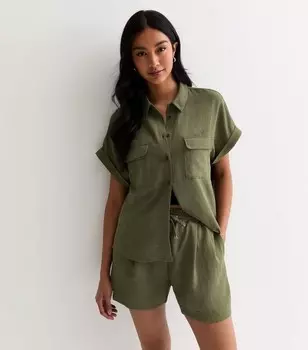 Рубашка цвета хаки с коротким рукавом New Look, хаки