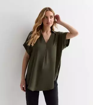 Рубашка цвета хаки с коротким рукавом New Look, хаки