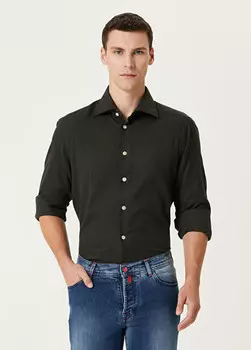 Рубашка цвета хаки с микро рисунком Kiton, черный