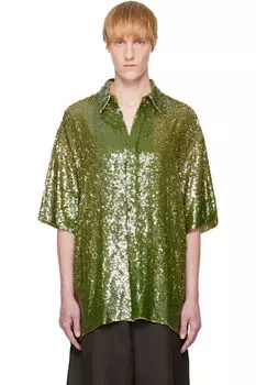 Рубашка цвета хаки с пайетками Dries Van Noten