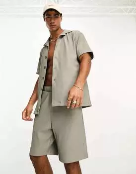 Рубашка цвета хаки с плиссированным воротником Selected Homme