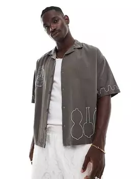 Рубашка цвета хаки с вышивкой Pull&Bear