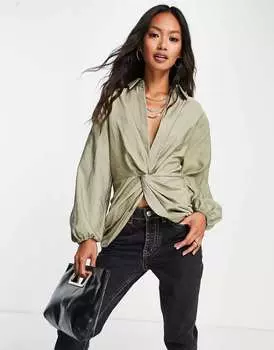 Рубашка цвета хаки с закрученной передней частью River Island