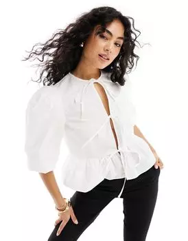 Рубашка цвета слоновой кости с баской и хлопковым поплином ASOS DESIGN