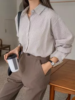 Рубашка DAZY Kpop, вертикальные полоски, заниженная линия плеча, многоцветный