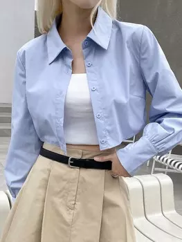 Рубашка DAZY, однотонная, с пуговицами спереди, укороченная, цвет синий