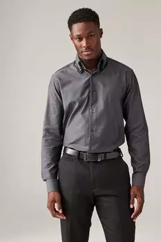 Рубашка деловая из 100% хлопка с отделкой Next, серый