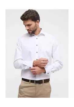 Рубашка деловая, комфортная посадка, длинные рукава, воротник Кент, мужская ETERNA, белый