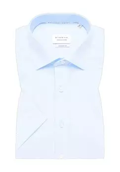 Рубашка деловая, комфортная посадка, короткие рукава, воротник Кент, мужская ETERNA, светло-синий