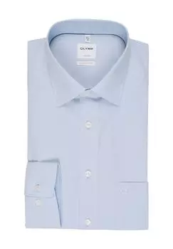 Рубашка деловая, комфортного кроя, в клетку, без складок, мужская OLYMP, цвет Bleu