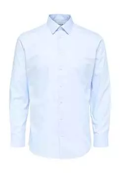 Рубашка деловая облегающая с воротником Кент хлопок Selected, голубой