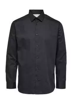 Рубашка деловая облегающая с воротником Кент хлопок Selected, черный
