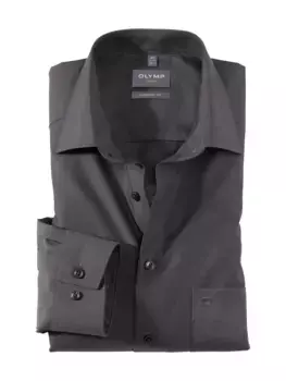 Рубашка деловая OLYMP "Luxor Comfort Fit", однотонная, негладкая, с нагрудным карманом, антрацит