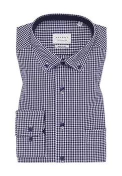Рубашка деловая, современный крой, воротник на пуговицах, мужская ETERNA, темно-синий