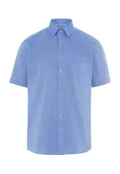 Рубашка делового покроя с коротким рукавом и воротником-стойкой Eterna, синий