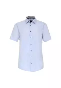 Рубашка делового покроя с коротким рукавом однотонная современный крой Venti, голубой