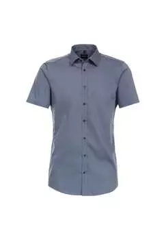 Рубашка делового покроя с коротким рукавом однотонная облегающая Venti, синий
