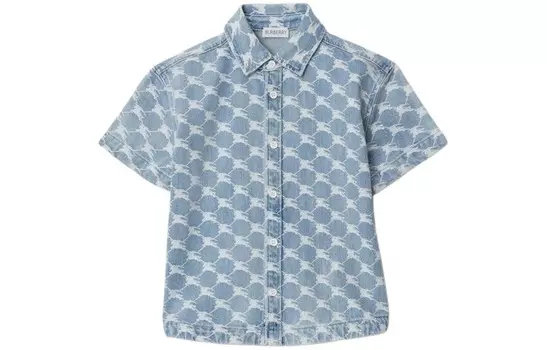 Рубашка детская Burberry с узором, светло-голубой