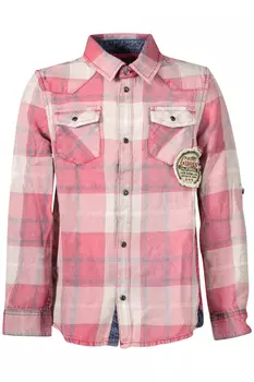 Рубашка детская Guess Jeans хлопковая в клетку с нашивкой, розовый