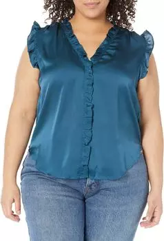 Рубашка DKNY Sleeveless Ruffle Trim V-Neck, цвет Dark Topaz