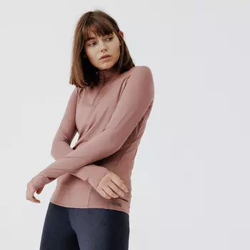 Рубашка для бега с длинным рукавом на молнии 1/2 Dry+ женская фиолетовая KALENJI, цвет rosa